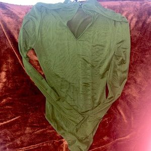 KTOO Sheer Long sleeve Shirt, Cut Out Back Size Small, Olive Green.